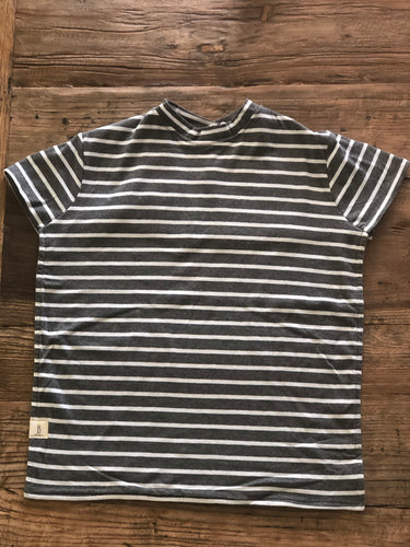 T-Shirt - White & Grey Stripe Small